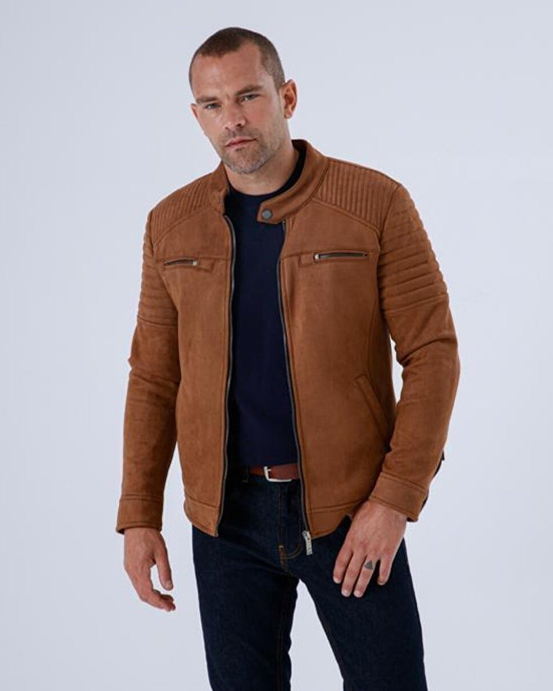 Men's Faux Brown Leather Coat | Keeps You Warm & Super Stylish Jackets | Long Sleeves & Band Collar