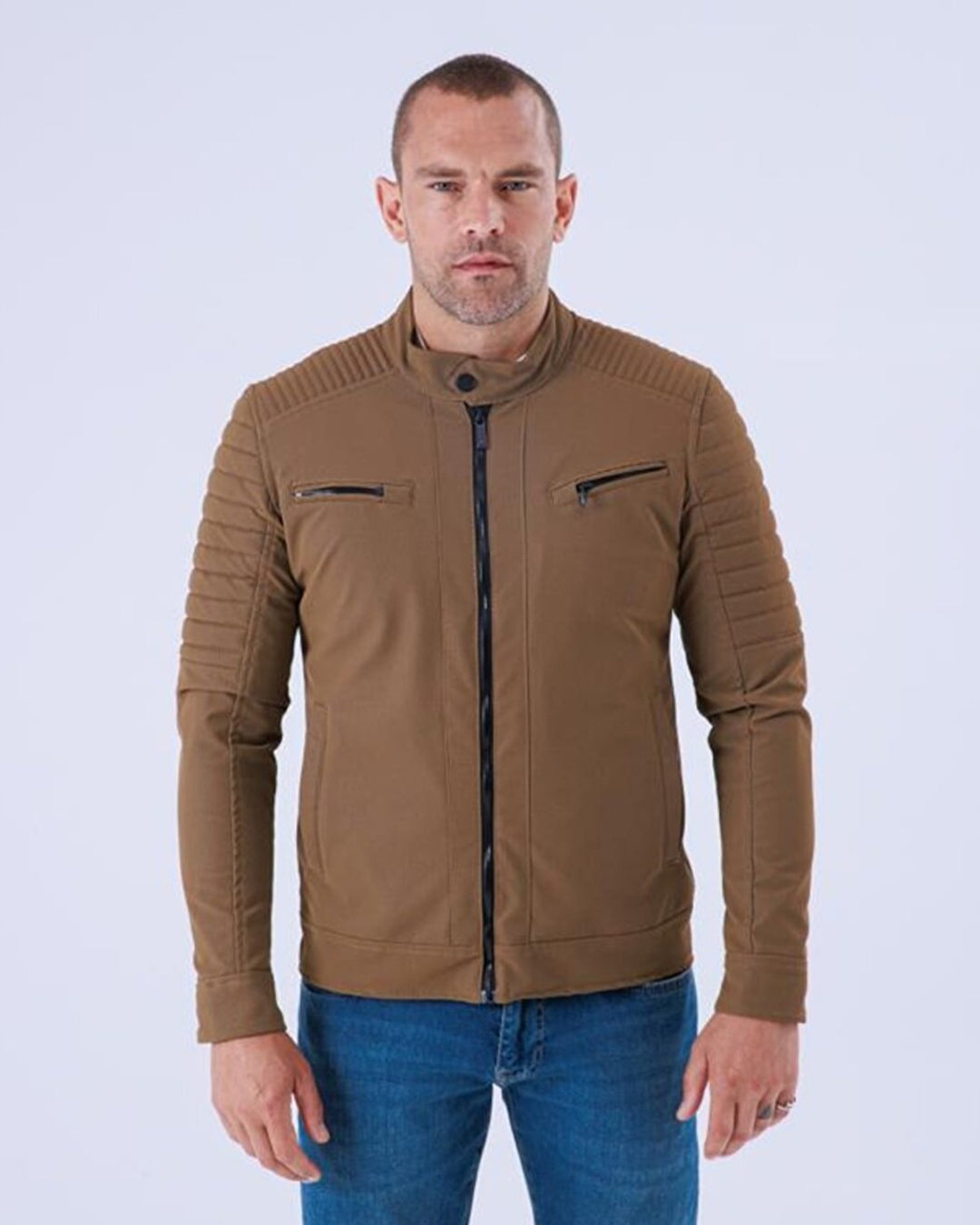 Men's Caramel Color Leather Coat | The Perfect Winter Wear | Long Sleeves & Band Collar For Extra Warmth