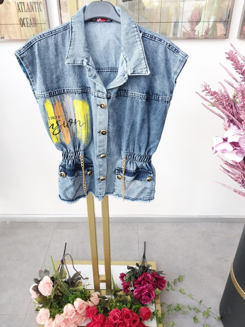 Designer Half Sleeves Denim Jacket D9