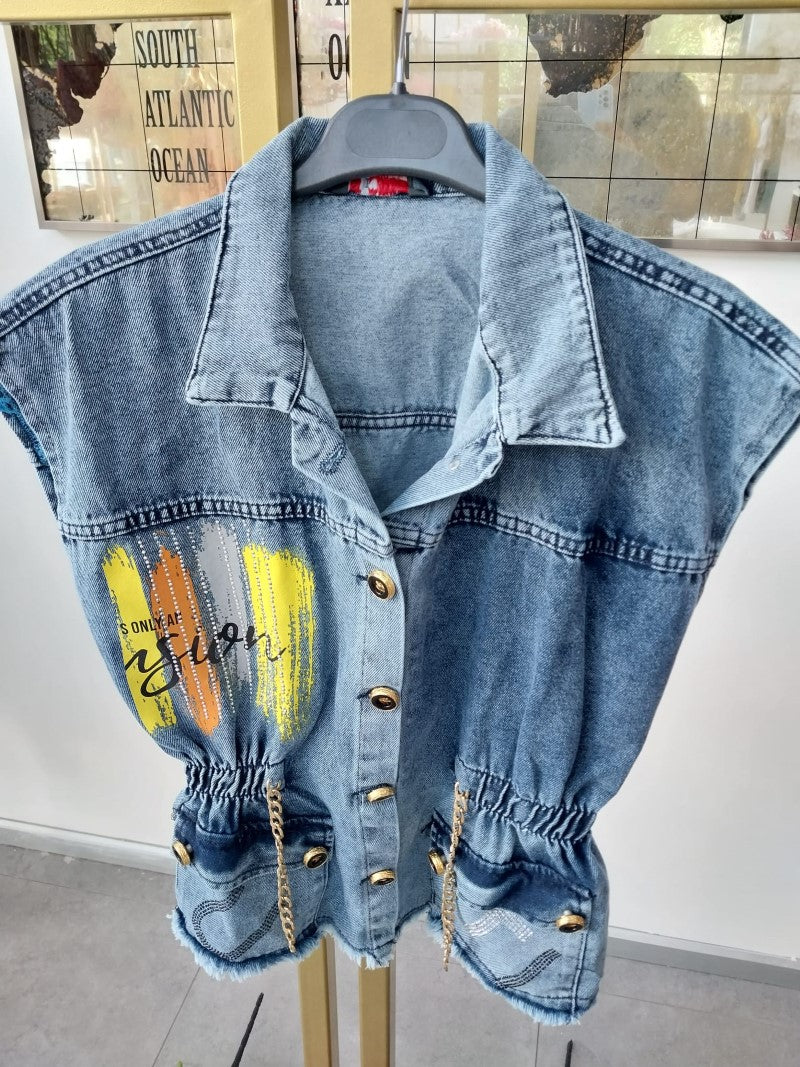 Designer Half Sleeves Denim Jacket D9