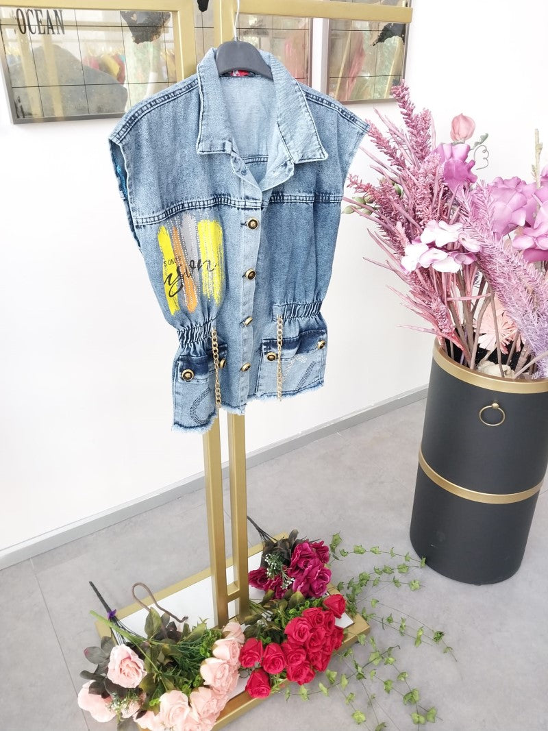 Designer Half Sleeves Denim Jacket D9