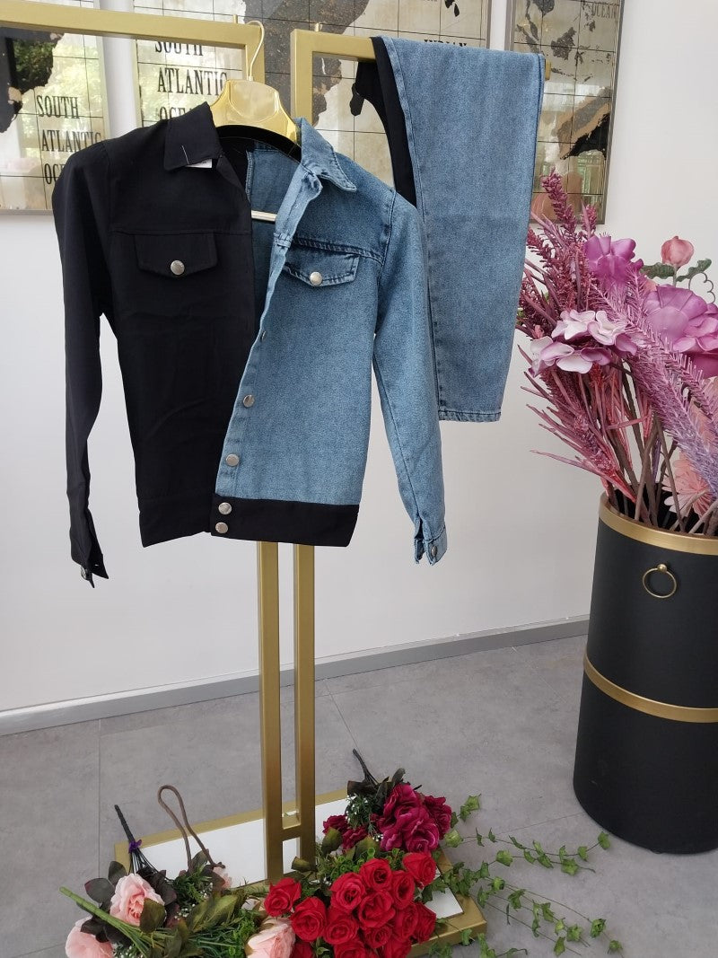 Designer Double Colored Denim Jacket Suit D3