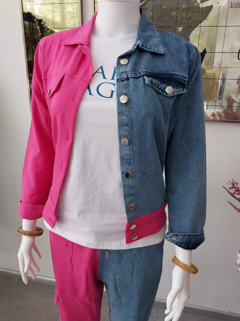 Designer Double Colored Denim Jacket Suit D4