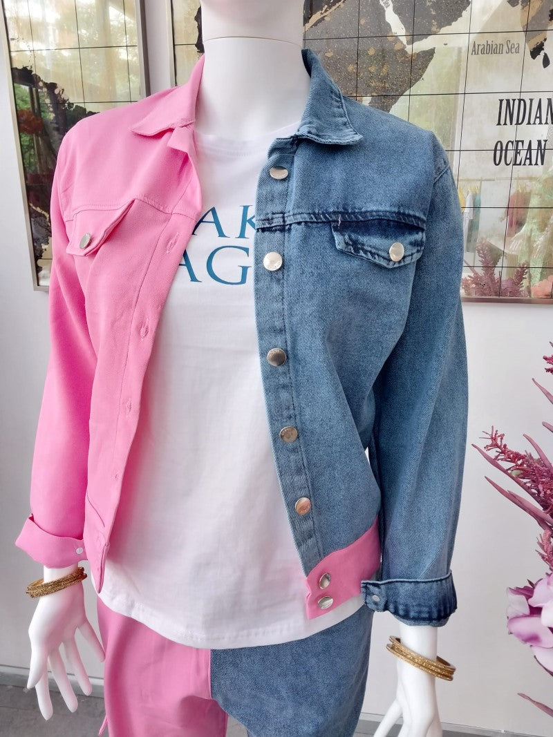 Designer Double Colored Denim Jacket Suit D5