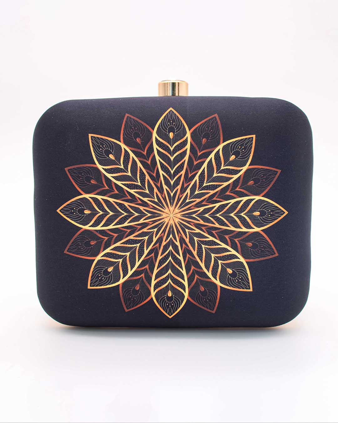 Golden Flower Printed, Black Clutch With Golden String | Indian Fashion For Turkish Women | A Luxury Evening Clutch Bag Perfect For Parties