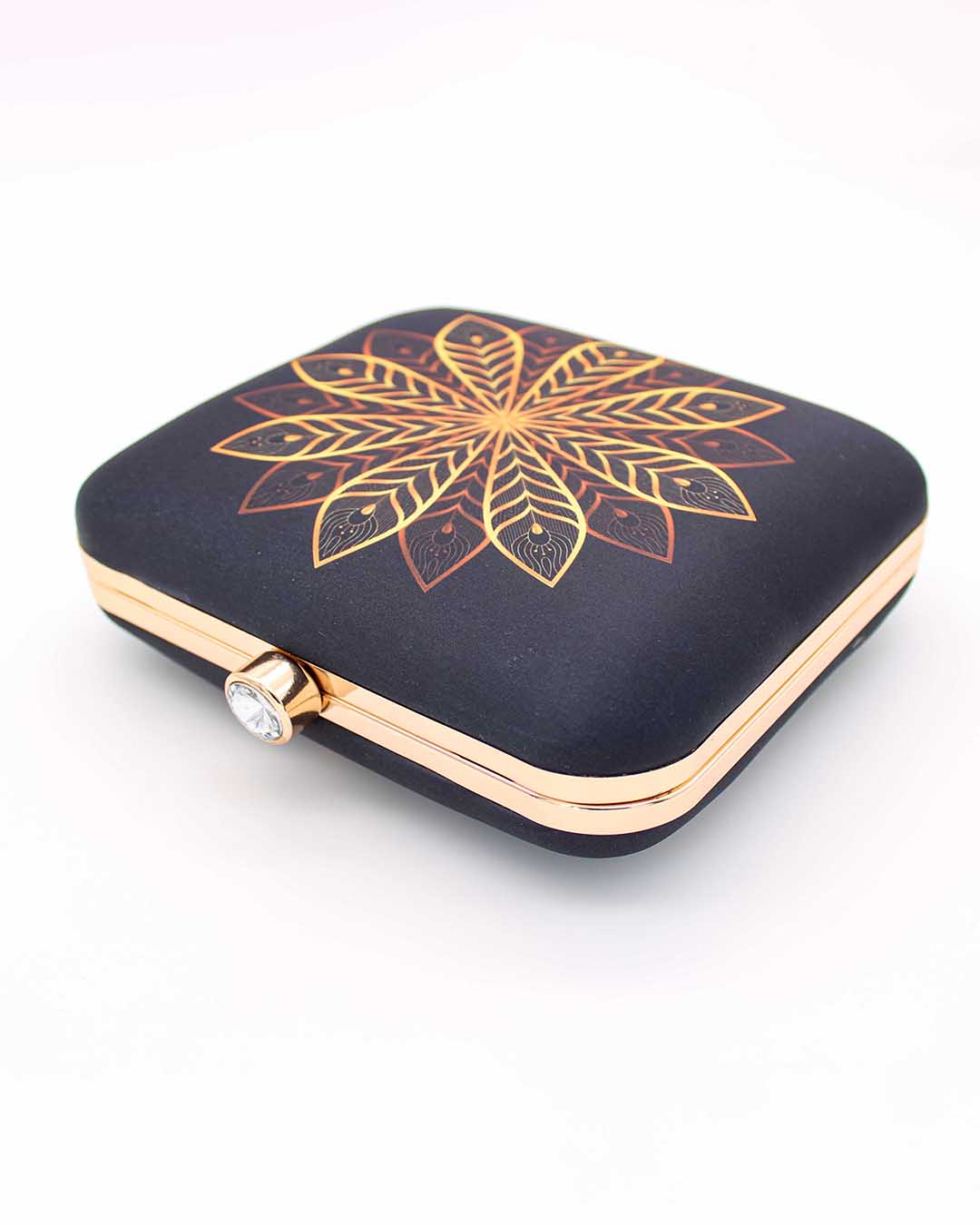 Golden Flower Printed, Black Clutch With Golden String | Indian Fashion For Turkish Women | A Luxury Evening Clutch Bag Perfect For Parties