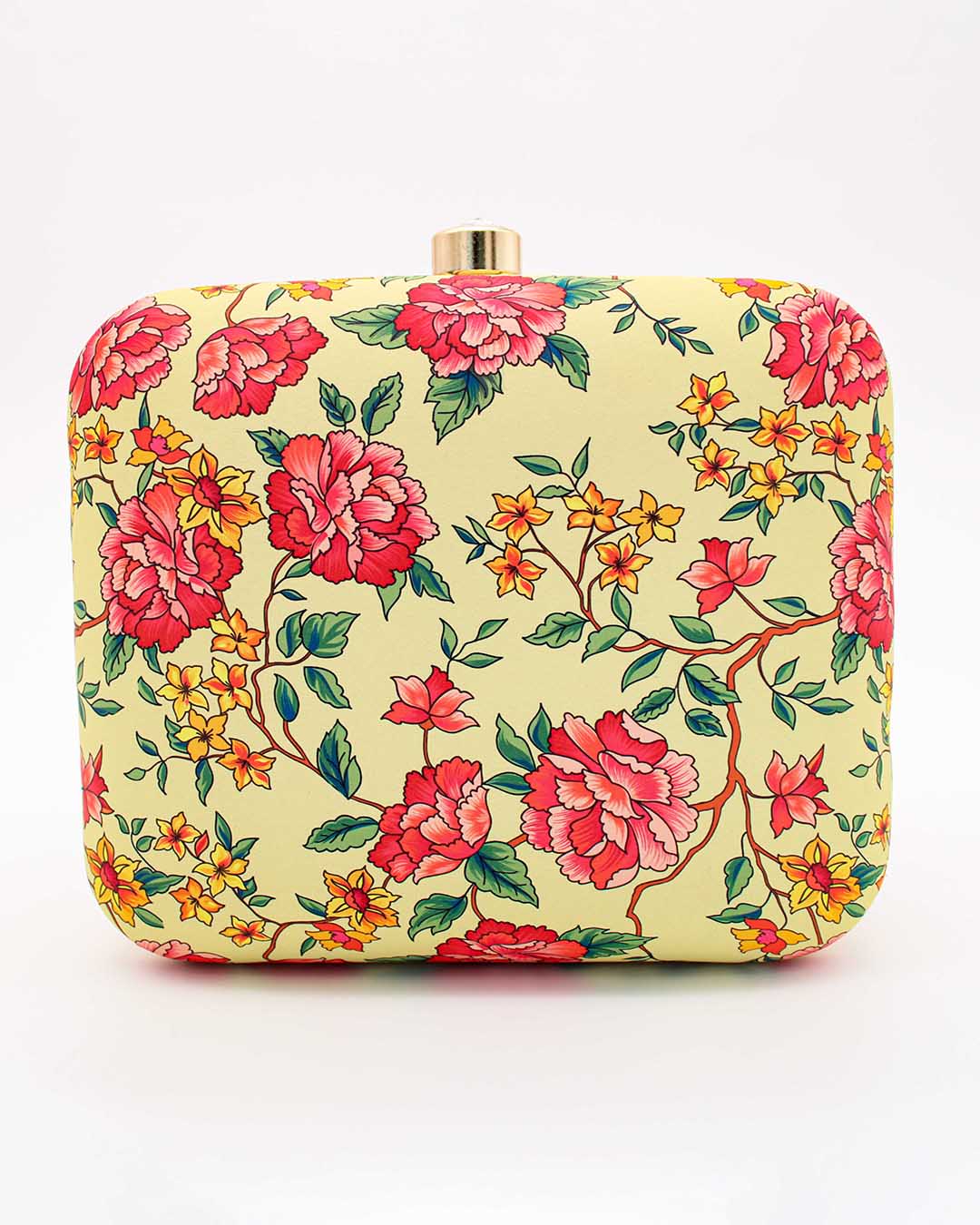 Floral Print Box Clutch with Chain Strap | Beige & White Hand Bags For Women