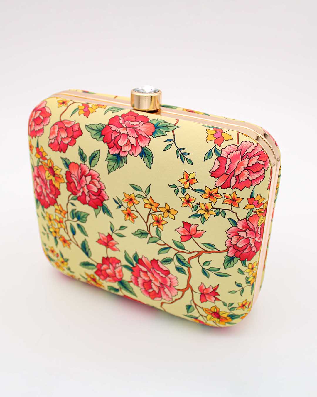 Floral Print Box Clutch with Chain Strap | Beige & White Hand Bags For Women