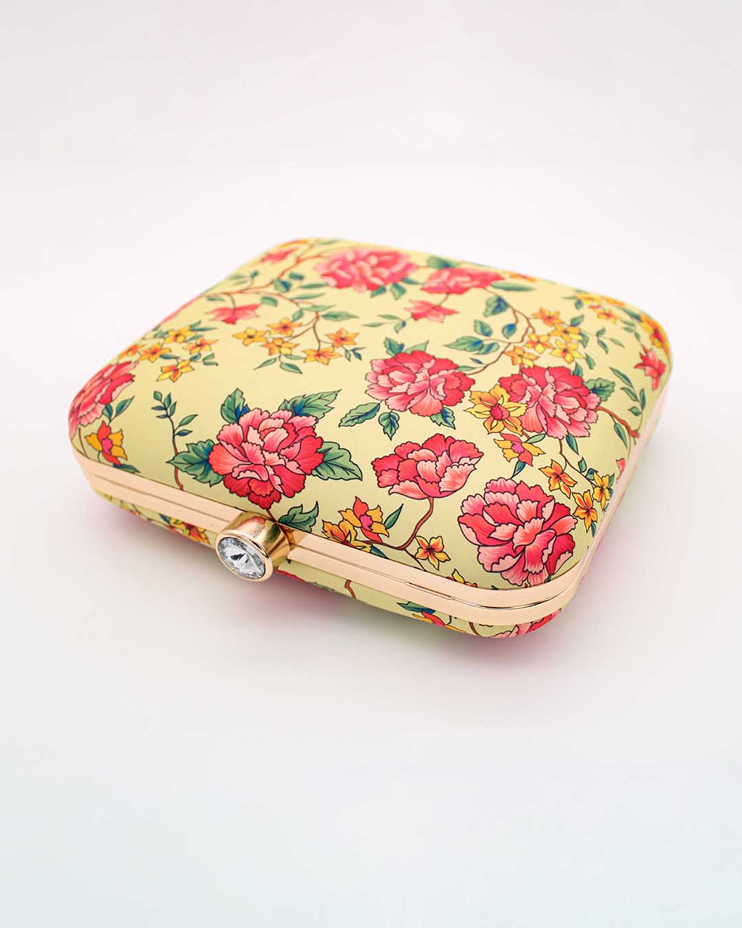 Floral Print Box Clutch with Chain Strap | Beige & White Hand Bags For Women