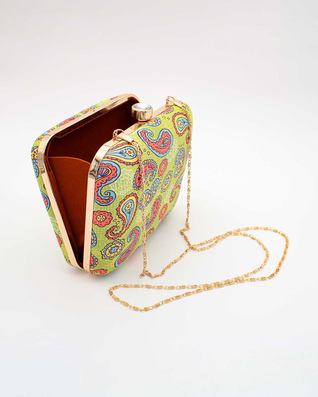 Yellow classic designer clutch | Filled with detailed prints | A trendy look for every woman