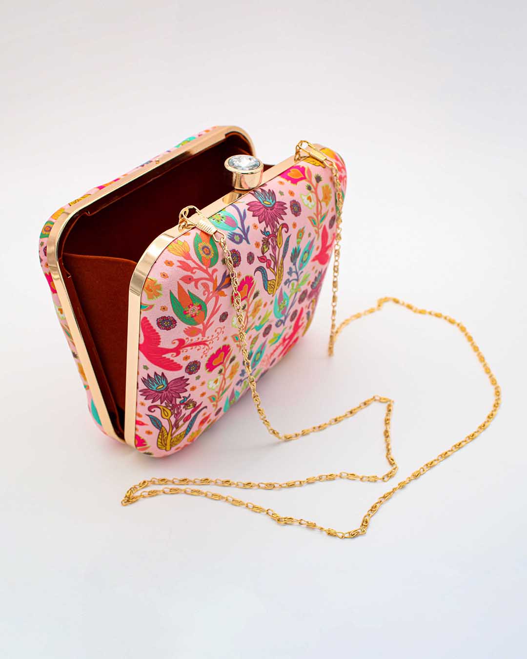 Printed Box Clutch with Chain Strap | Red & Pink Clutches To Make You Stand Out | Shop For Trendy Bags