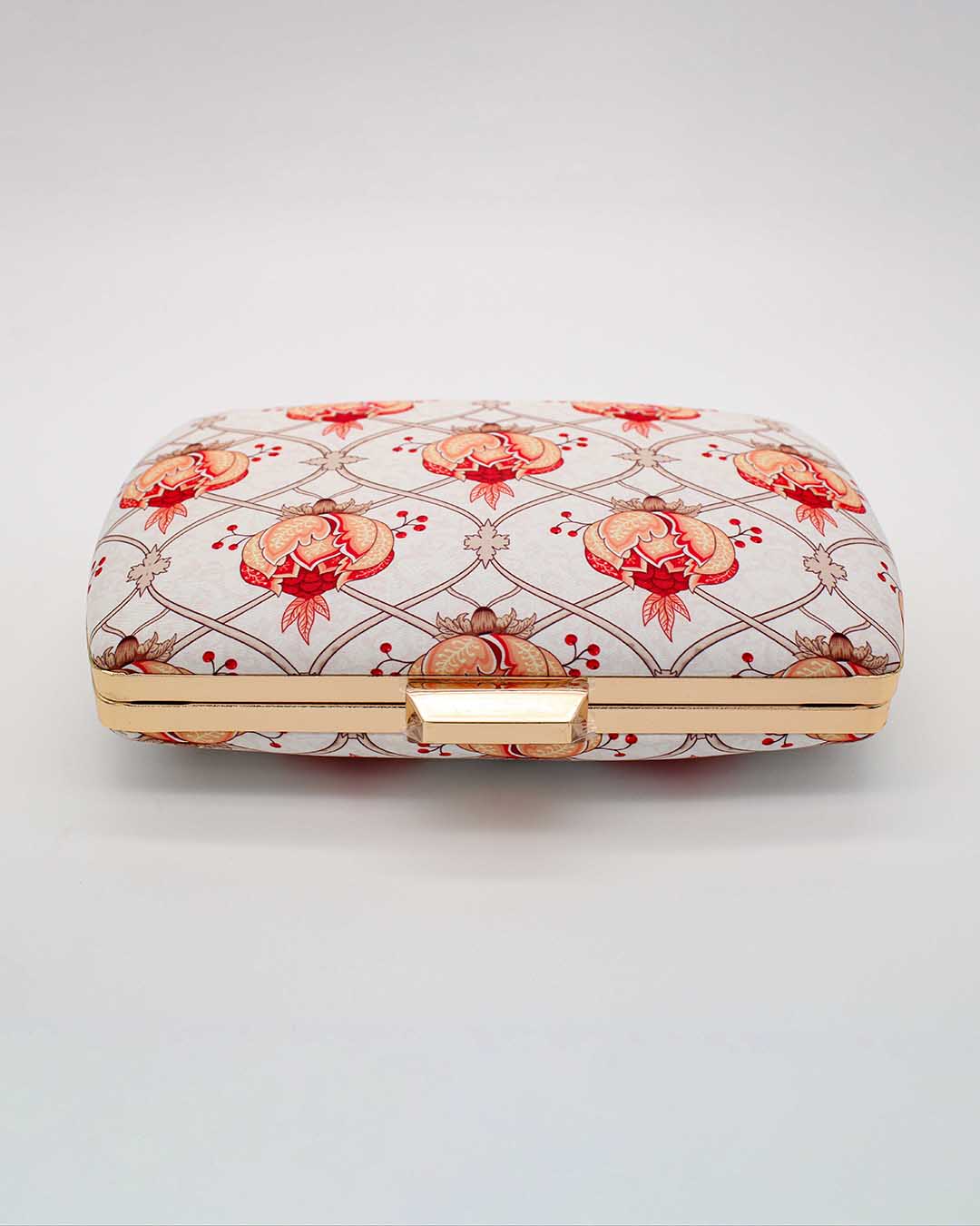 Floral Embroidered Clutch | Golden Strap Chain | Printed Box Clutch with Chain Strap | Shop For Trendy Bags