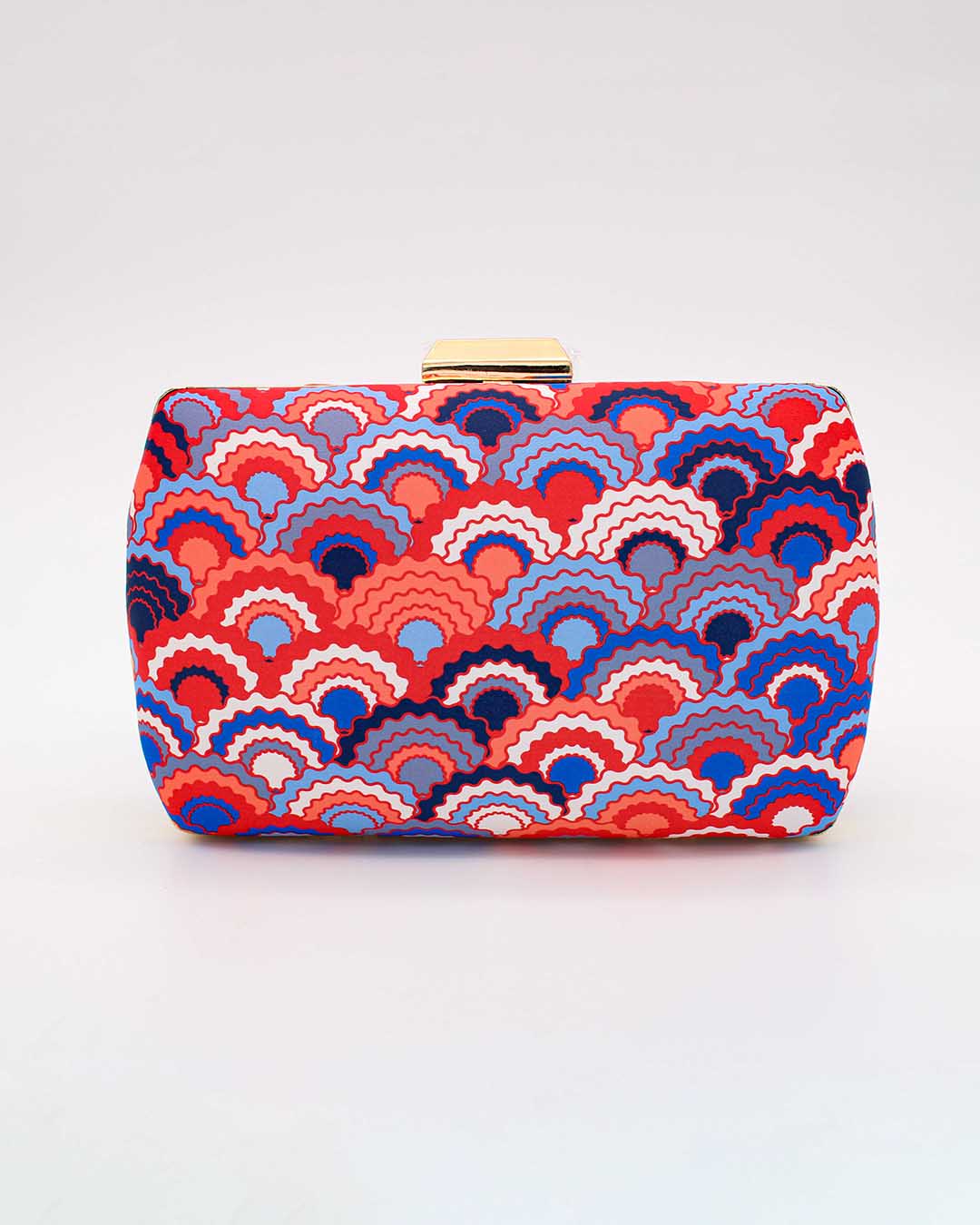 Multicolour Fish Scale Pattern  | Golden Strap Chain | Printed Box Clutch with Chain Strap | Shop For Trendy Bags