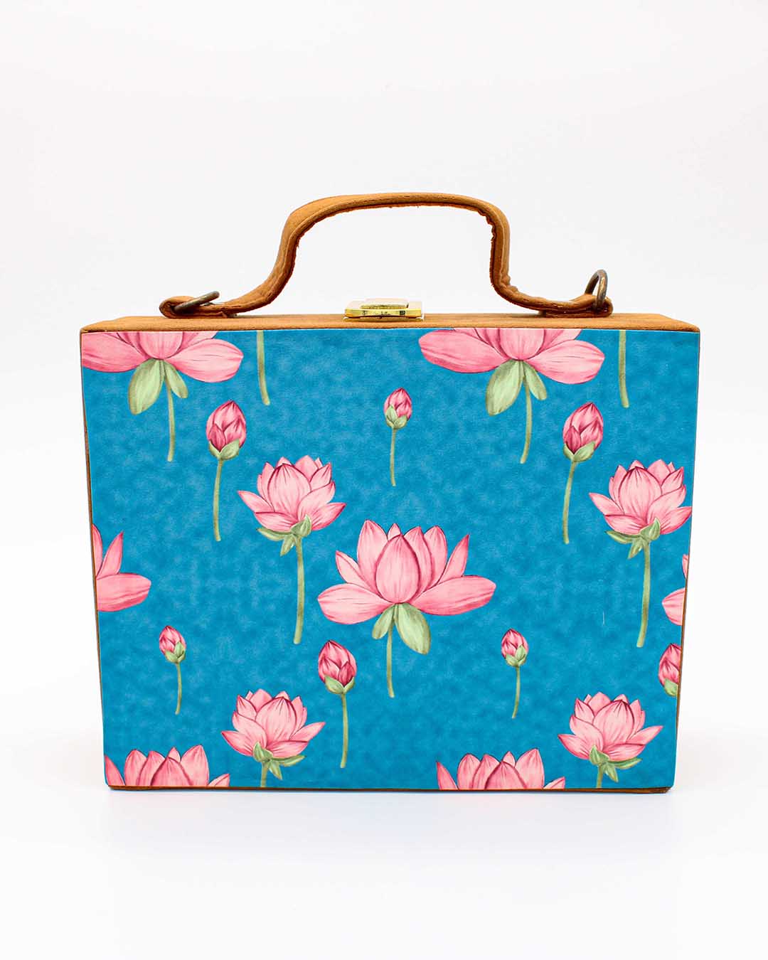 Blue Color Lotus Printed Suitcase Style Clutch | Clutches To Make You Stand Out | Shop For Trendy Bags