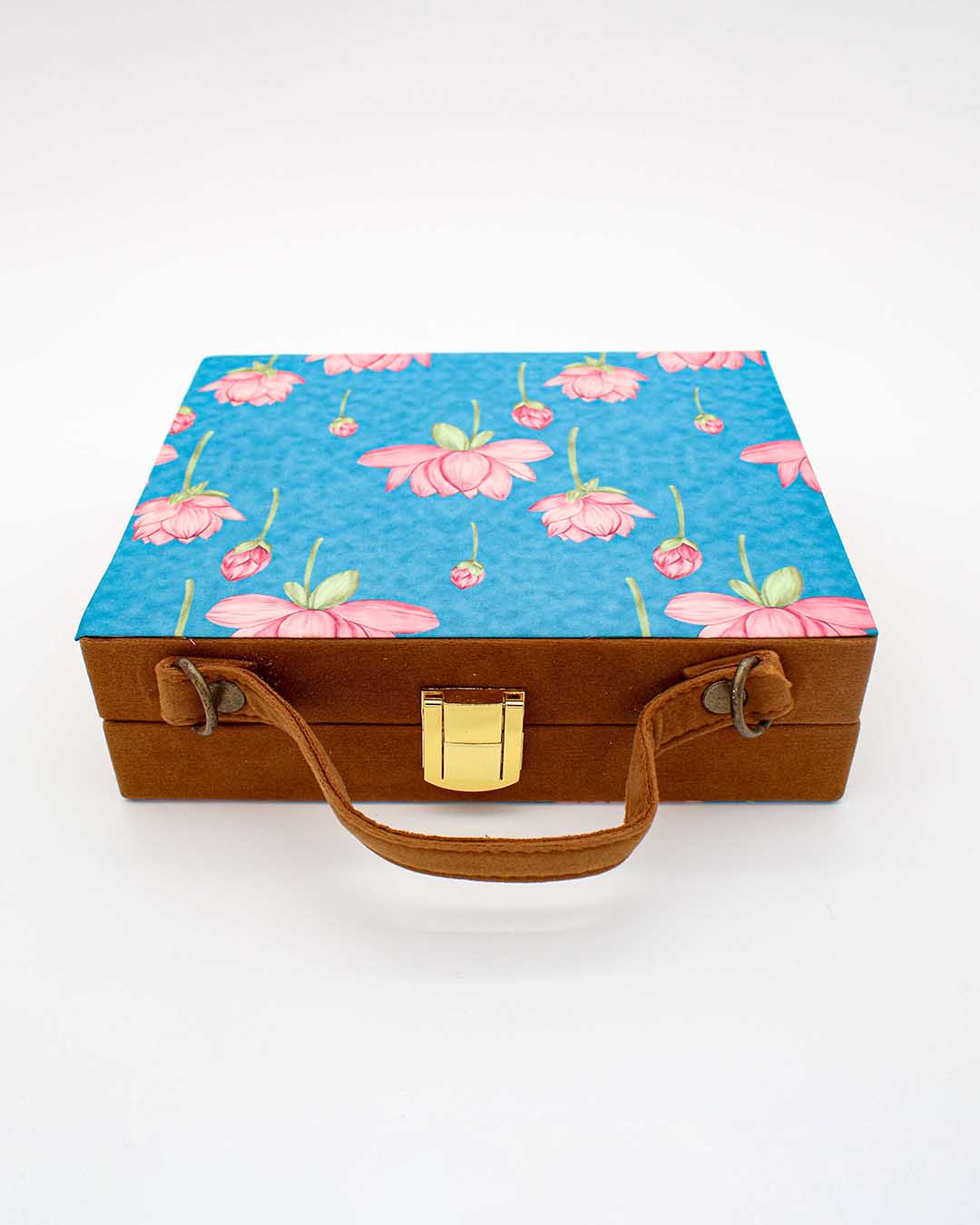 Blue Color Lotus Printed Suitcase Style Clutch | Clutches To Make You Stand Out | Shop For Trendy Bags