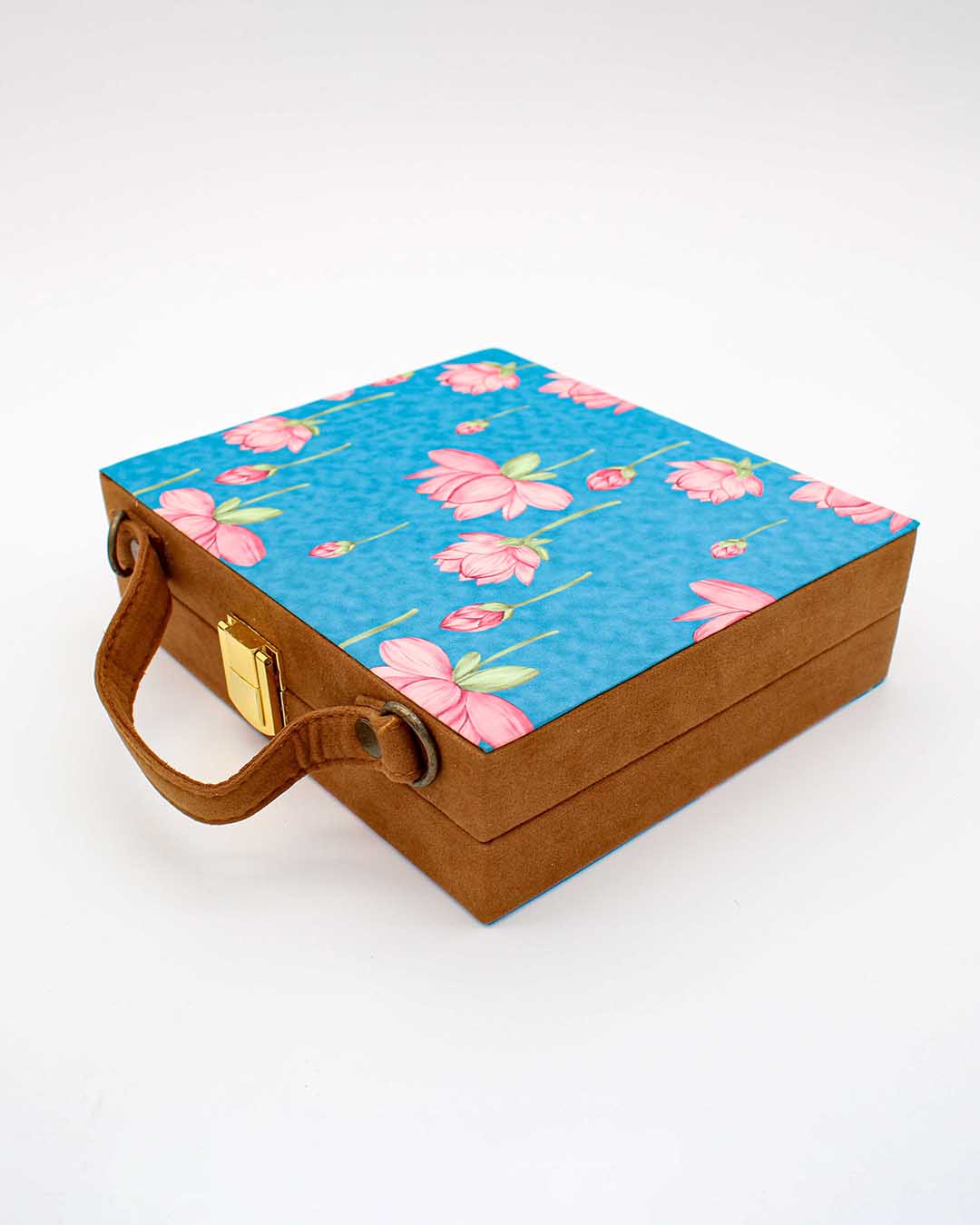 Blue Color Lotus Printed Suitcase Style Clutch | Clutches To Make You Stand Out | Shop For Trendy Bags