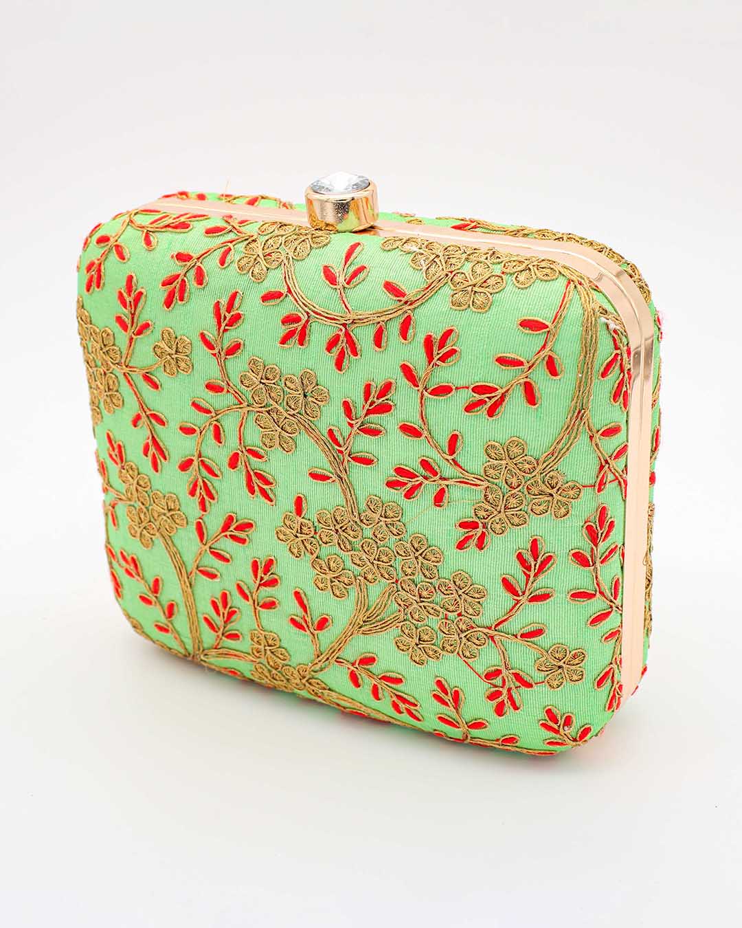 Green & Khaki Color Hand Clutch | Clutches To Make You Stand Out | Shop For Trendy Bags