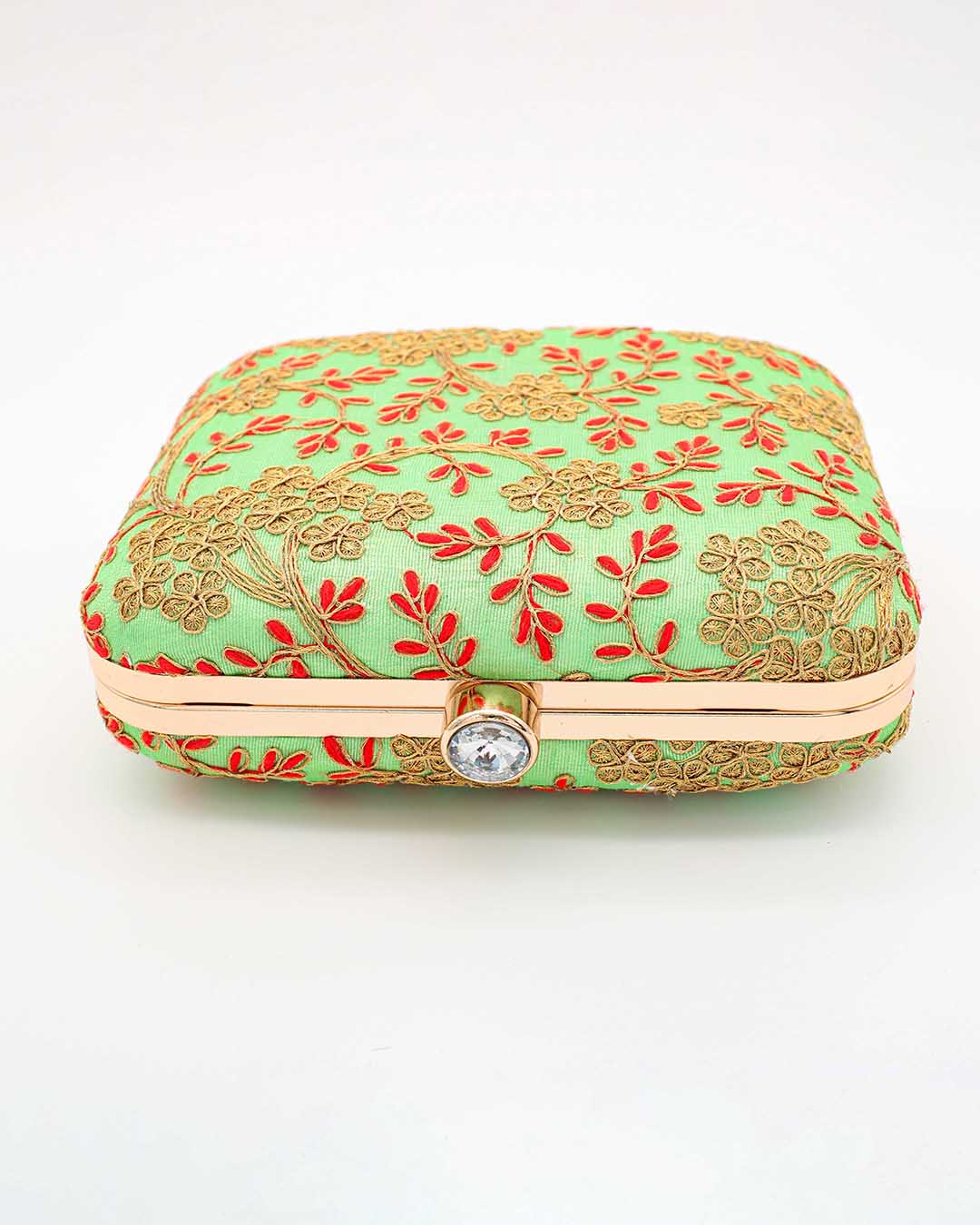 Green & Khaki Color Hand Clutch | Clutches To Make You Stand Out | Shop For Trendy Bags