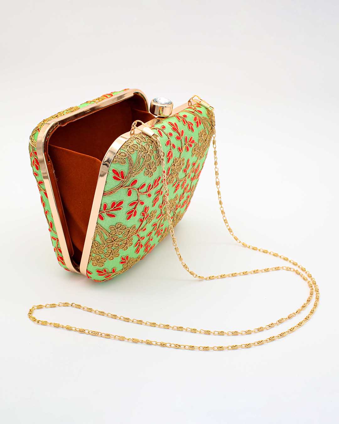 Green & Khaki Color Hand Clutch | Clutches To Make You Stand Out | Shop For Trendy Bags