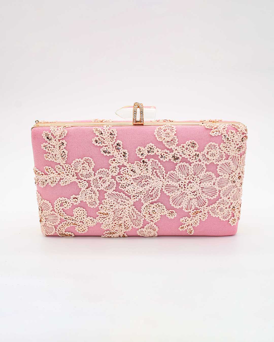 Casual Pink Clutch With Golden Embroidery | Clutches To Make You Stand Out | Shop For Trendy Bags