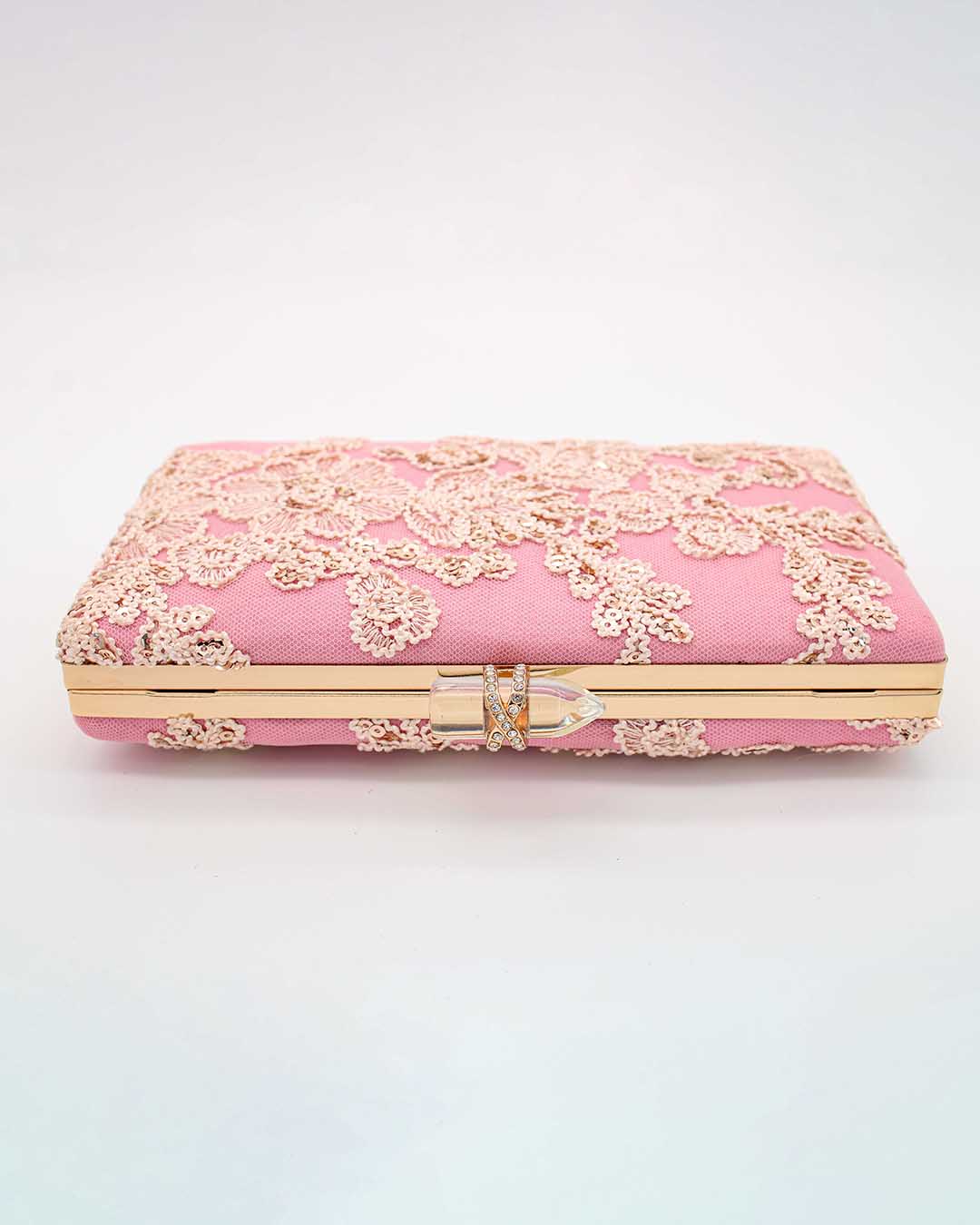 Casual Pink Clutch With Golden Embroidery | Clutches To Make You Stand Out | Shop For Trendy Bags