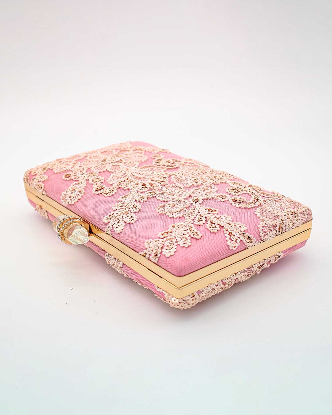 Casual Pink Clutch With Golden Embroidery | Clutches To Make You Stand Out | Shop For Trendy Bags