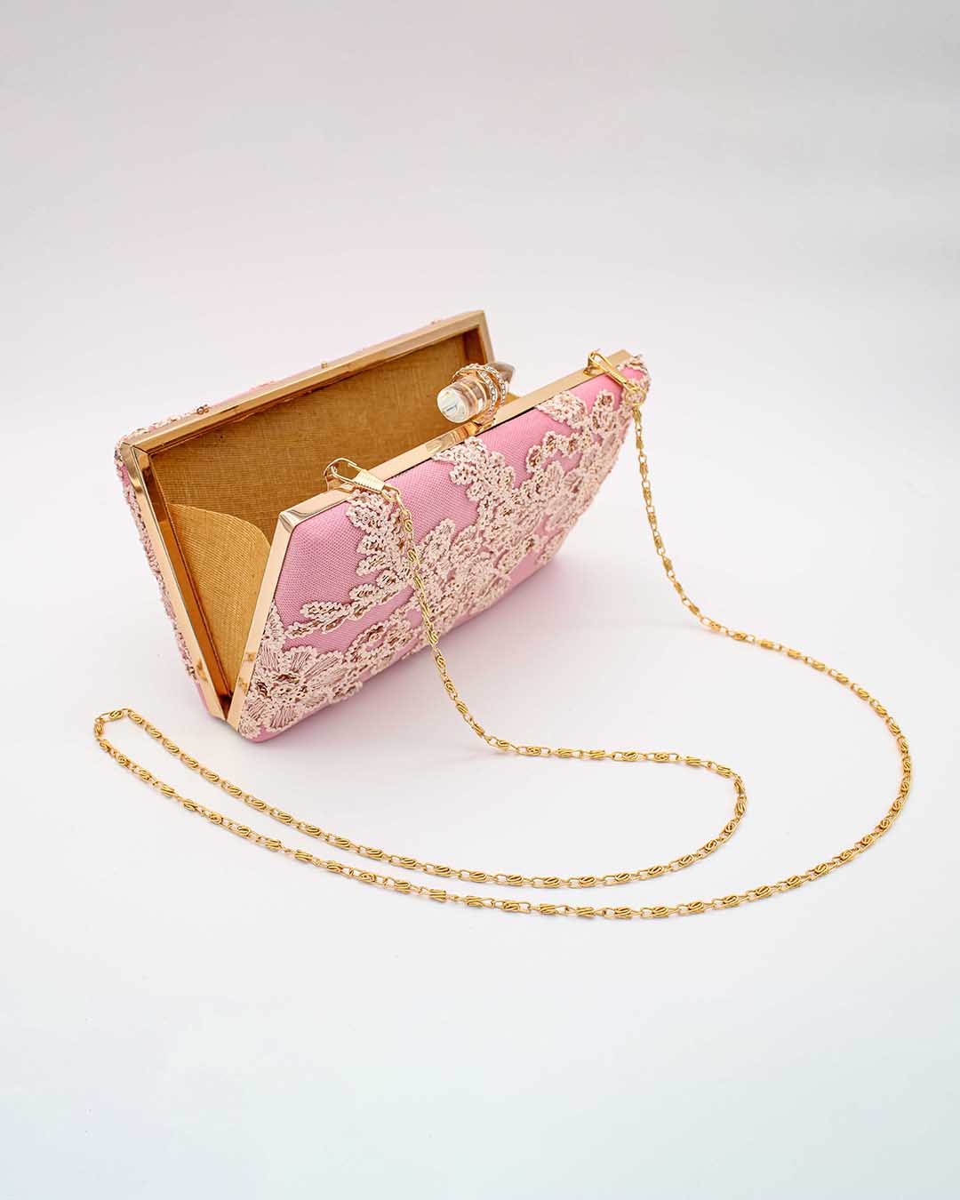 Casual Pink Clutch With Golden Embroidery | Clutches To Make You Stand Out | Shop For Trendy Bags