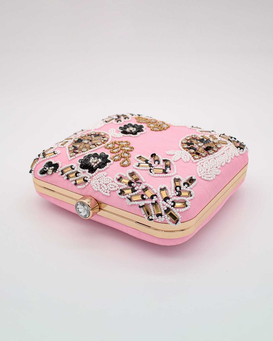 Rosette Silk Pink Clutch With Beautiful Traditional Handwork | Clutches To Make You Stand Out | Shop For Trendy Bags