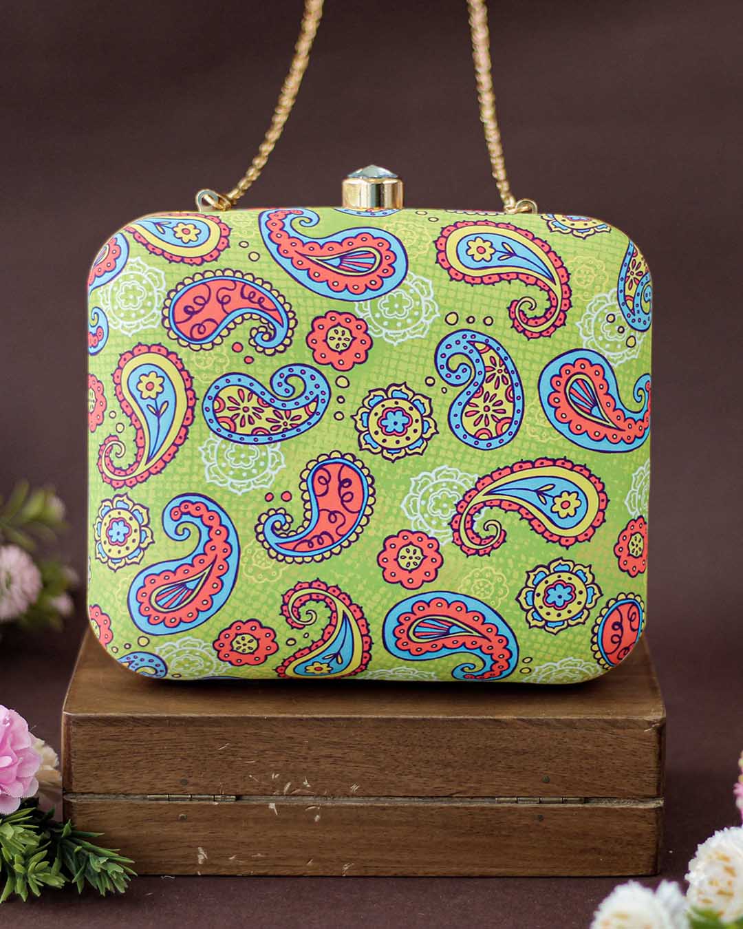 Yellow classic designer clutch | Filled with detailed prints | A trendy look for every woman