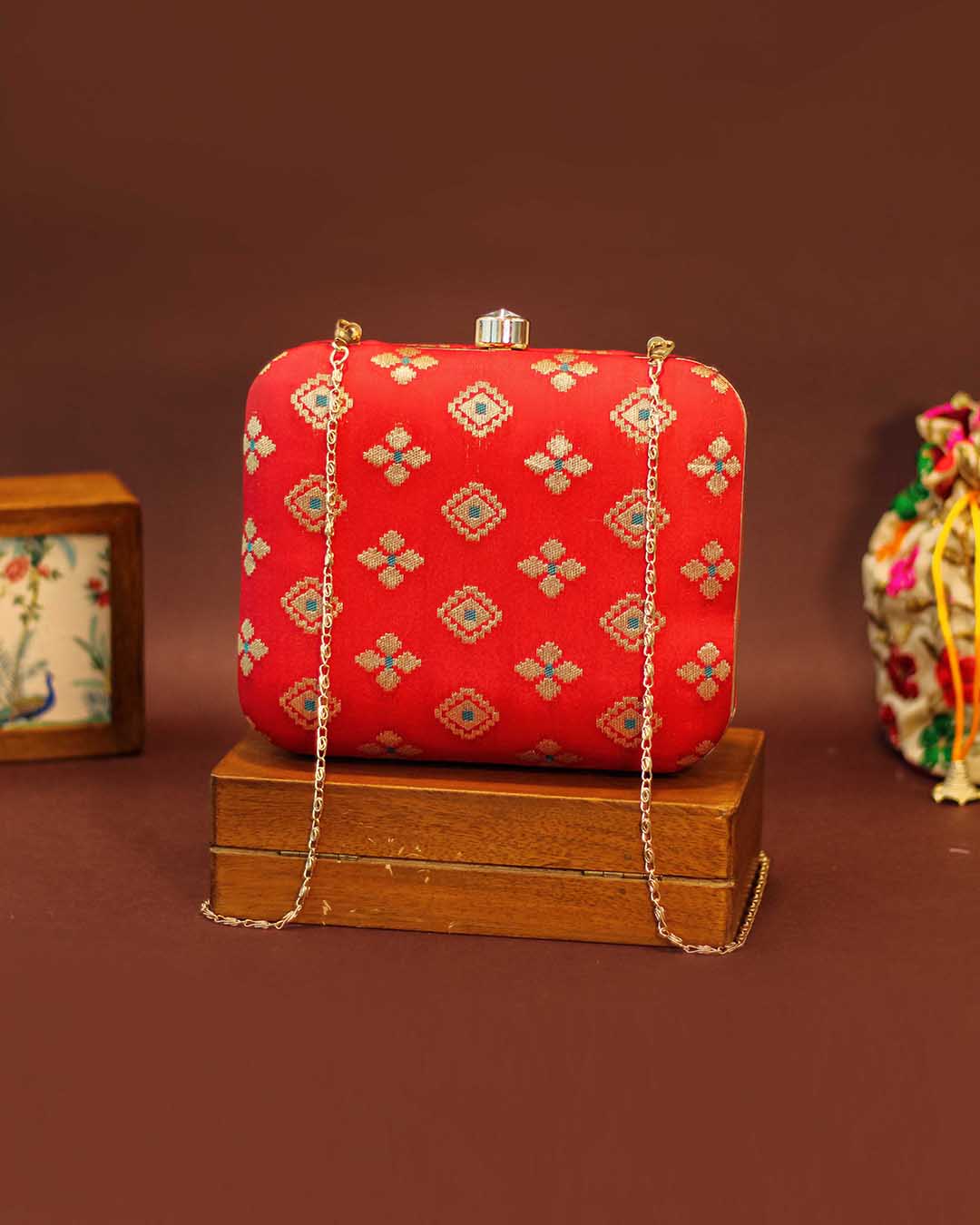 Red & Golden Printed Clutch Bag | Clutches To Make You Stand Out | Shop For Trendy Bags