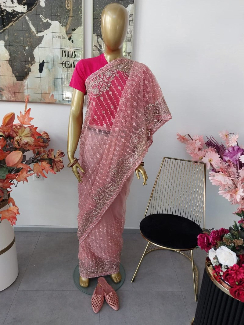 Indian Embroidered Light Pink Saree