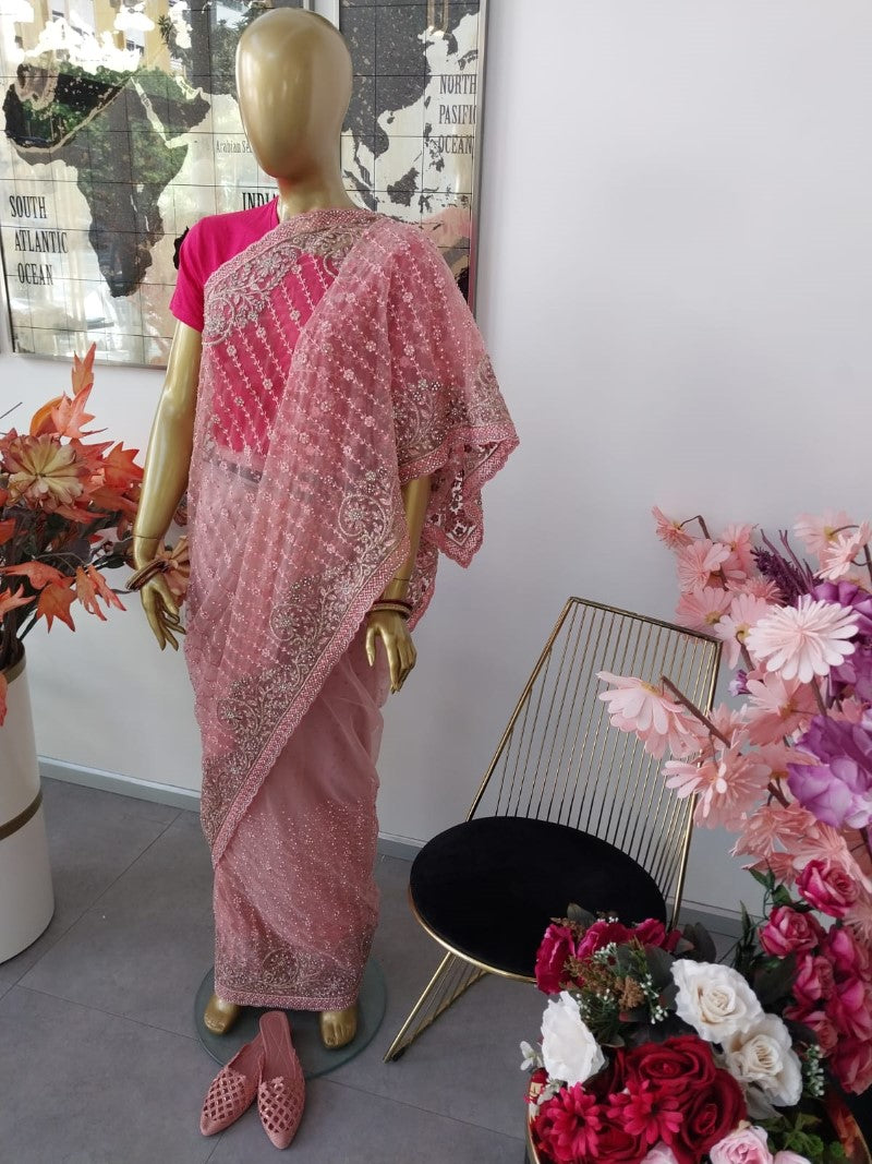 Indian Embroidered Light Pink Saree