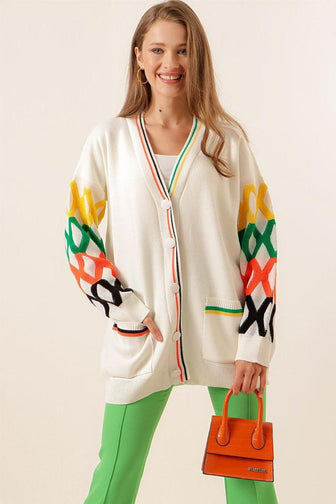 Colorful, Long Sleeved Cardigan | The perfect winter wear for women | Long Hem & Knitted Cardigan