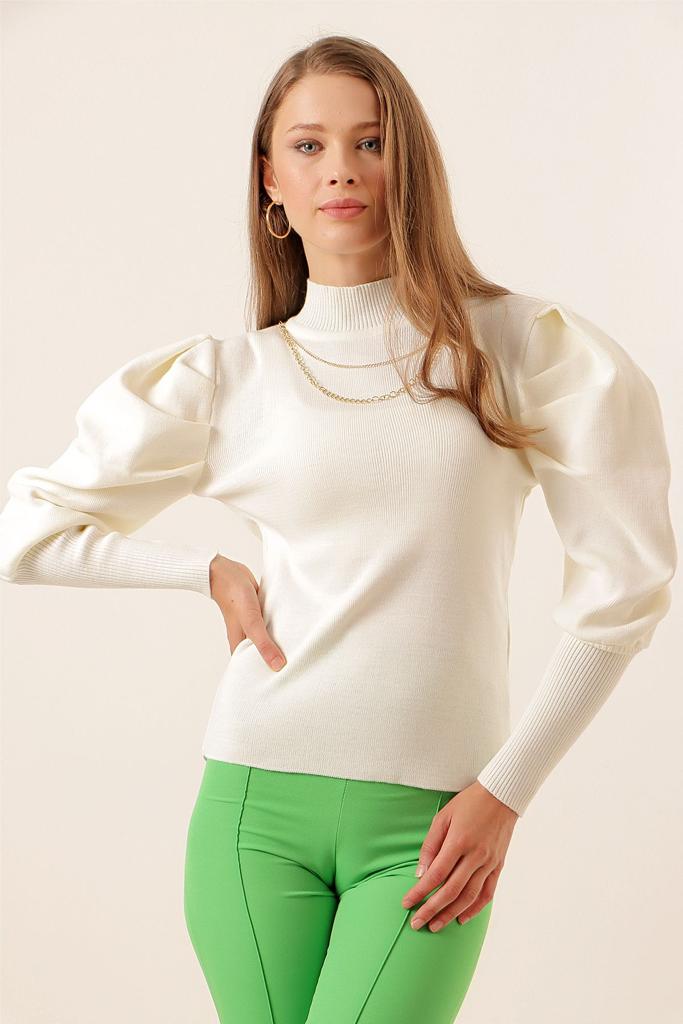 Women's Long Sleeve High Neck With Puff Long Sleeves Casual Shirt Tops and Blouses