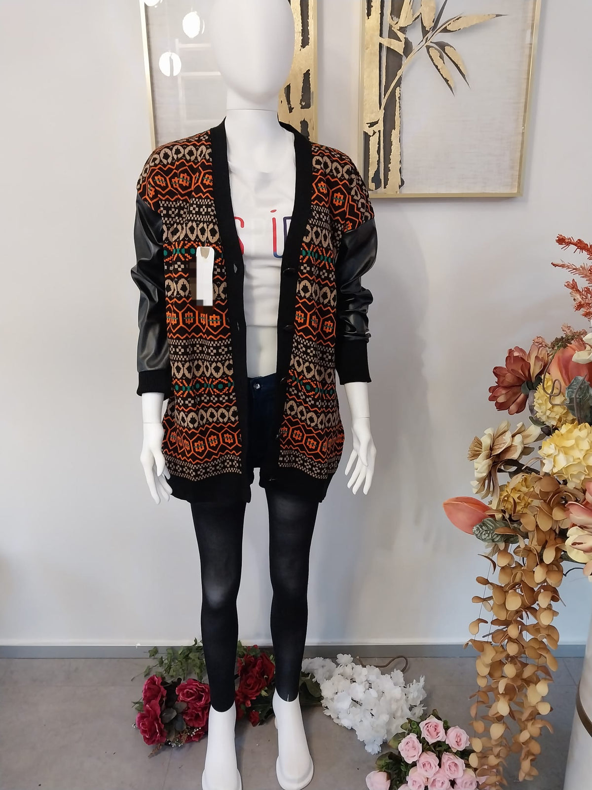 Terra Cotta, Knit Cardigan | A stylish way to survive winters | Long Leather Sleeves For Maximum Warmth