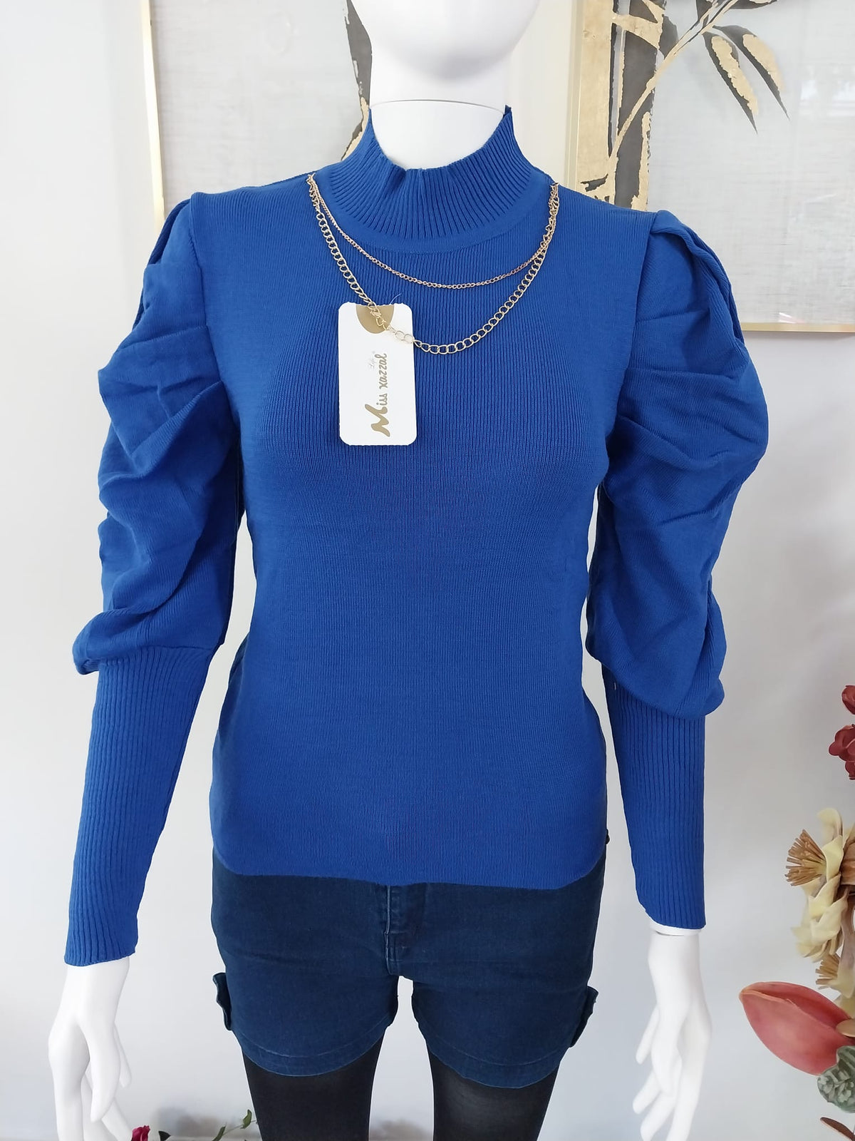 Women's Long Sleeve High Neck With Puff Long Sleeves Casual Shirt Tops and Blouses